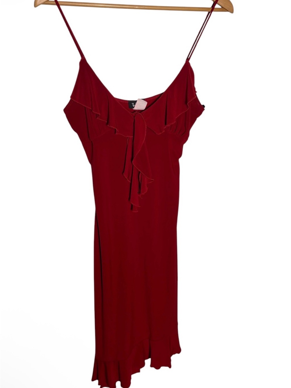 Vintage Y2K Taboo red ruffle asymmetrical hem bodycon cocktail dress size M